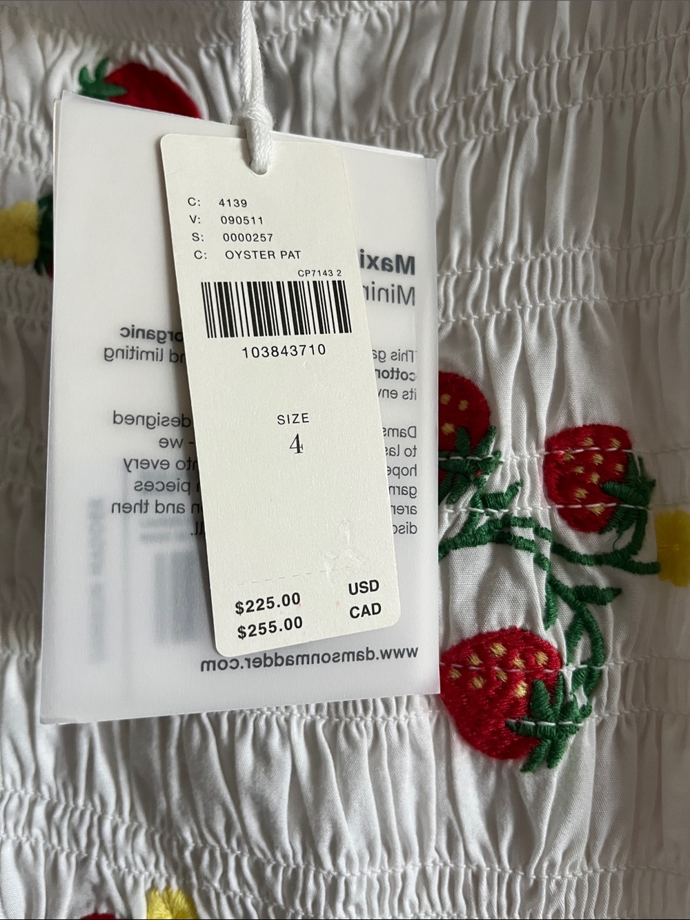 Damson Madder White Strawberry Embroidery Midi Dress with Puff Sleeves - Picture 3 of 16
